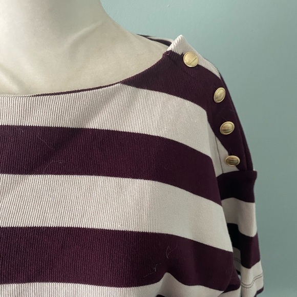 Ann Taylor Weekend Striped Ribbed button Top - Picture 9 of 12